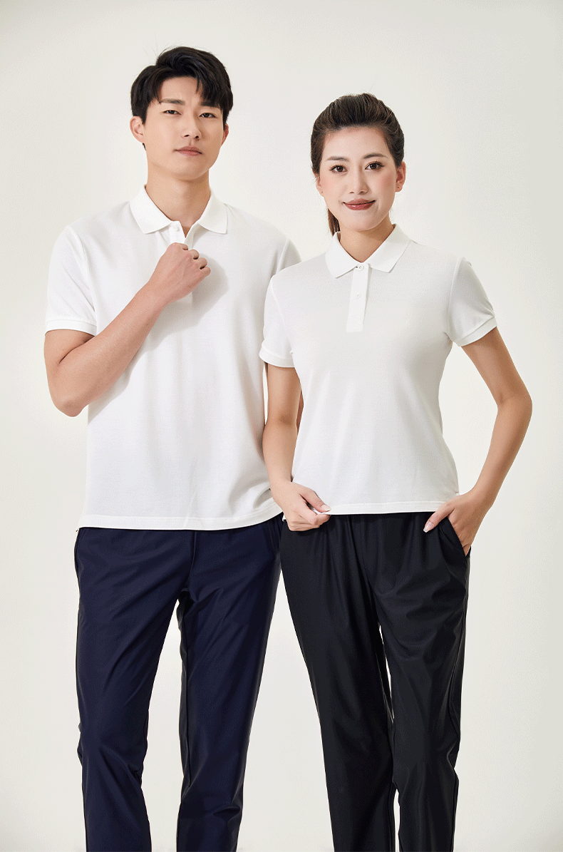 200g 40 count Chinese style long staple cotton solid color lapel short sleeve POLO shirt universal S02-6090