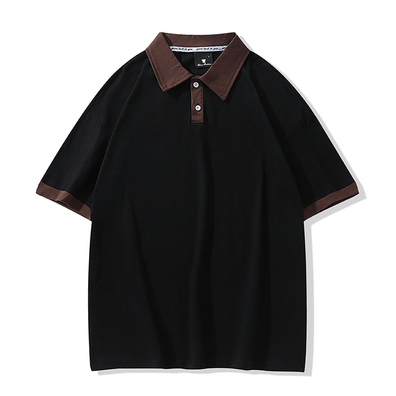 190g cotton contrast color drop shoulder lapel short sleeve POLO shirt universal style GT4-F05