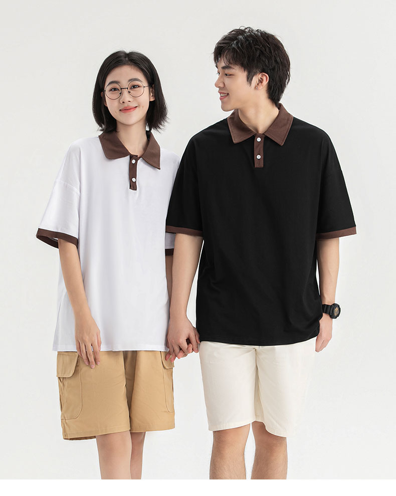 190g cotton contrast color drop shoulder lapel short sleeve POLO shirt universal style GT4-F05