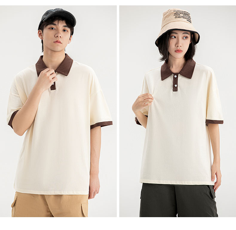 190g cotton contrast color drop shoulder lapel short sleeve POLO shirt universal style GT4-F05