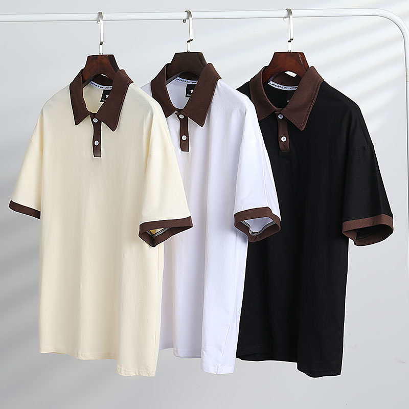 190g cotton contrast color drop shoulder lapel short sleeve POLO shirt universal style GT4-F05