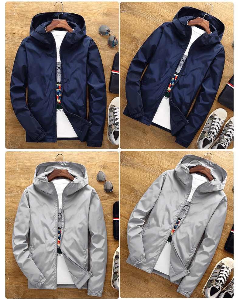 Solid color hooded windbreaker for men 223-665