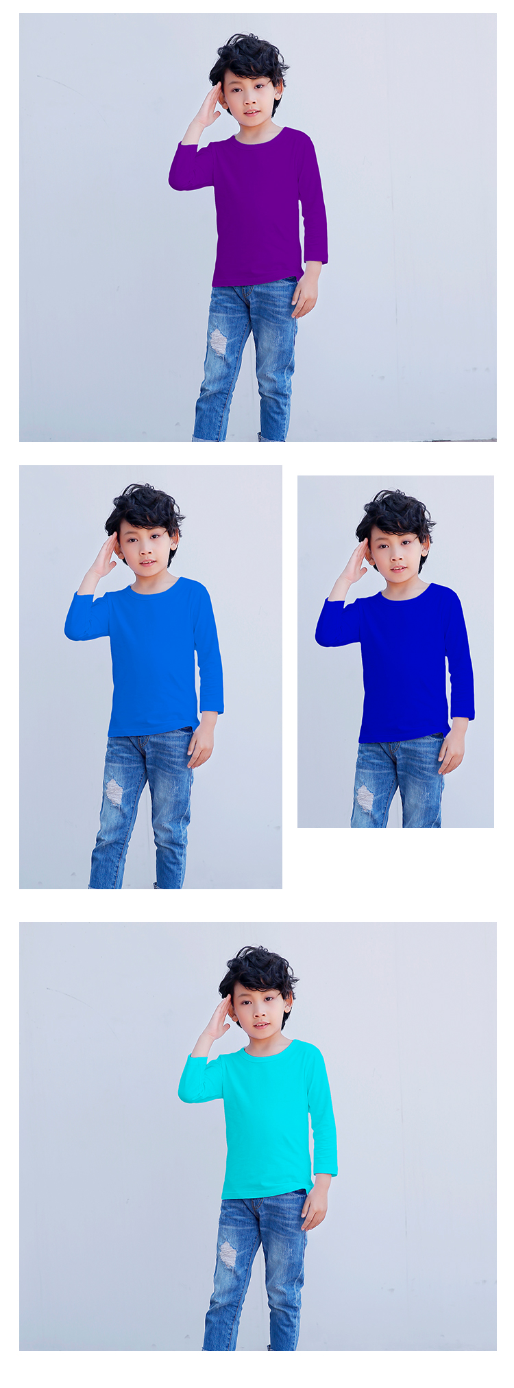 Combed cotton solid color round neck long sleeve T-shirt children SR-010 children