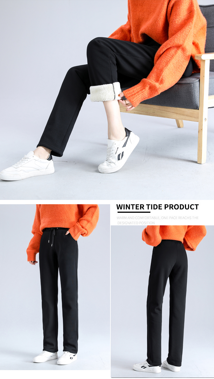 Autumn and winter thickened lambskin drawstring casual pants for women G32-8081