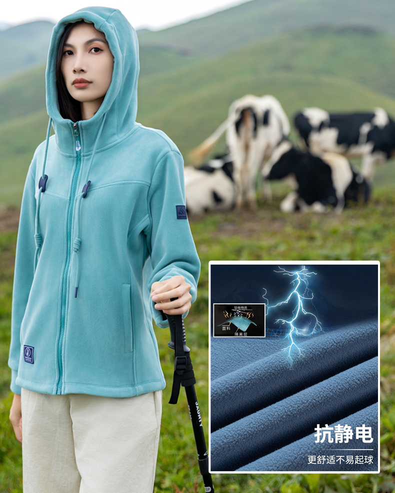 480g double-sided composite polar fleece fleece hooded jacket KG2-5316 for women