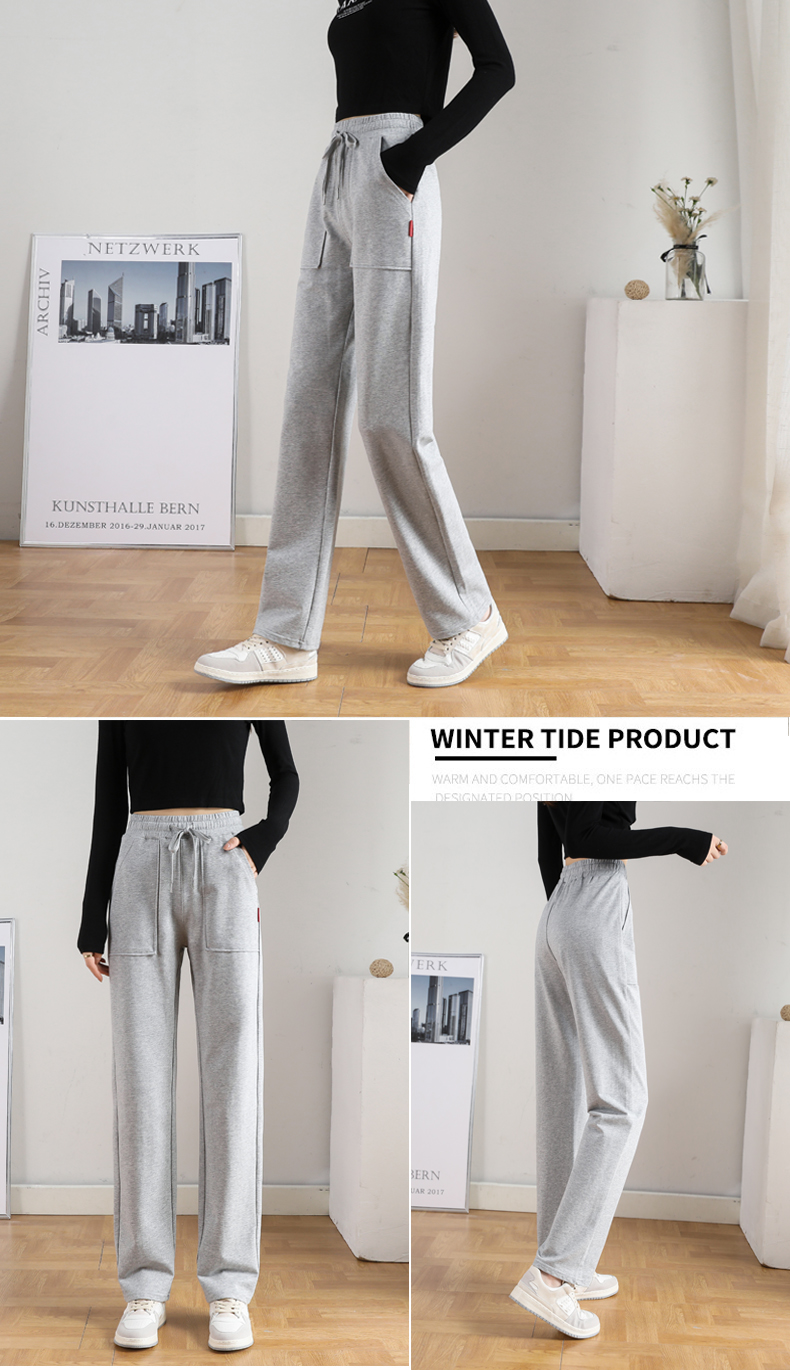 Autumn and winter large pockets with drawstring wide-leg casual pants for women G32-CR876