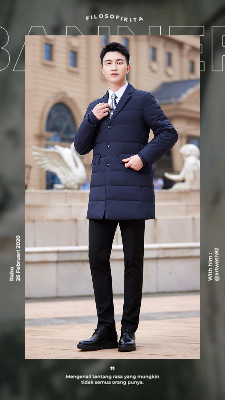 Lapel Thickened Down Cotton Jacket Mid-Length Men Style DY7-253A Men Style