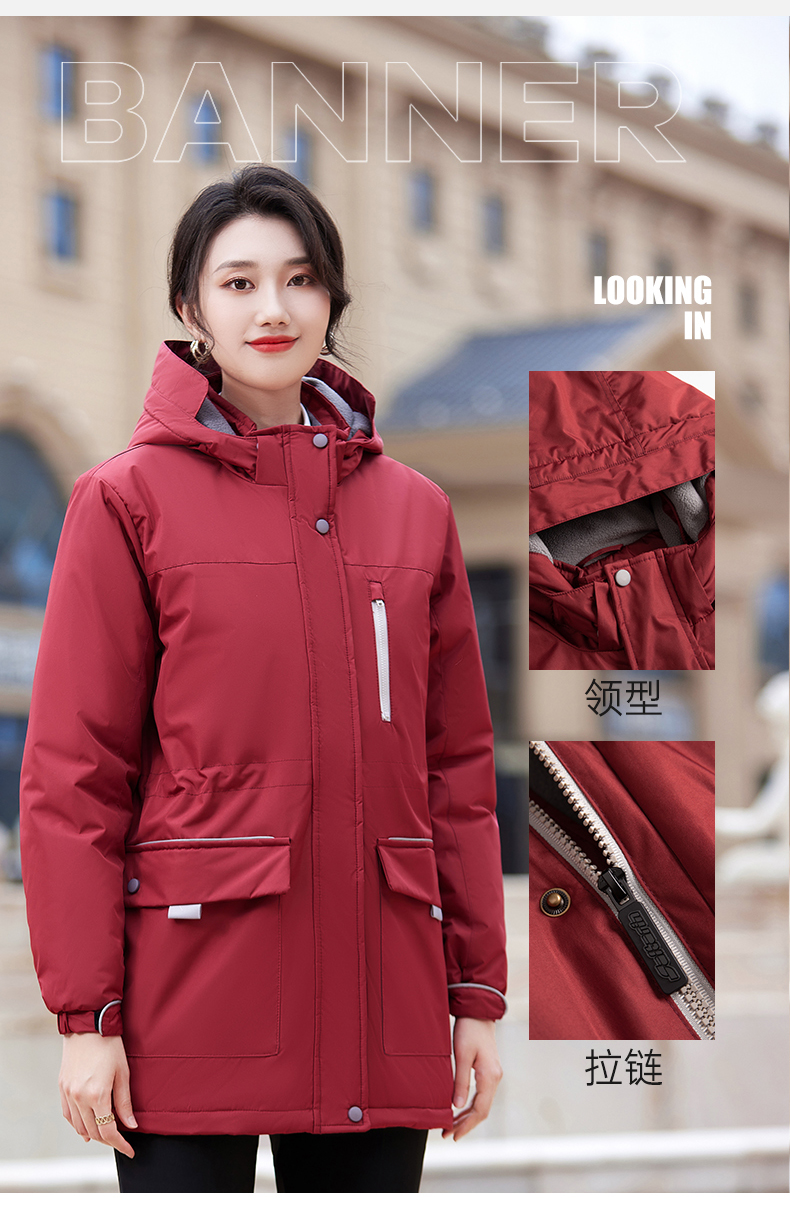 Autumn and winter warm hooded large pocket cotton jacket for women DY7-2289