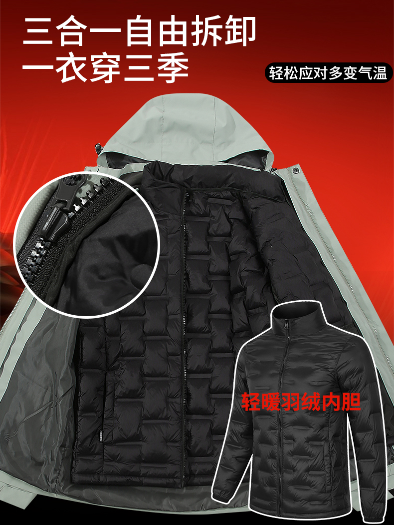 Outdoor windproof and waterproof detachable three-in-one down jacket W07-CX-21999