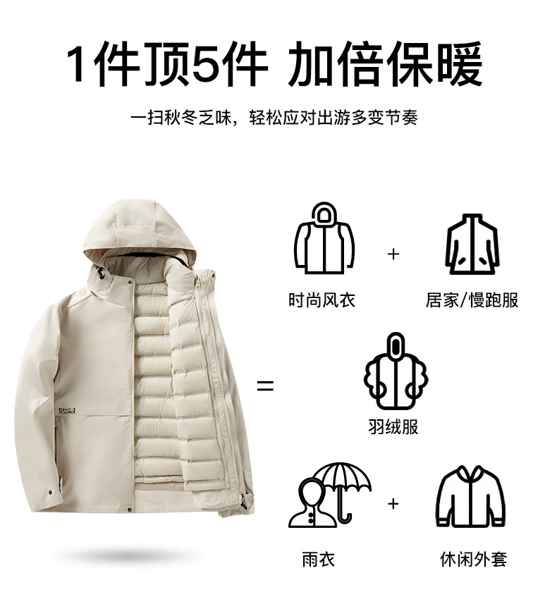 Removable warm ski white duck down liner three-in-one jacket KF2-21WF32 men down