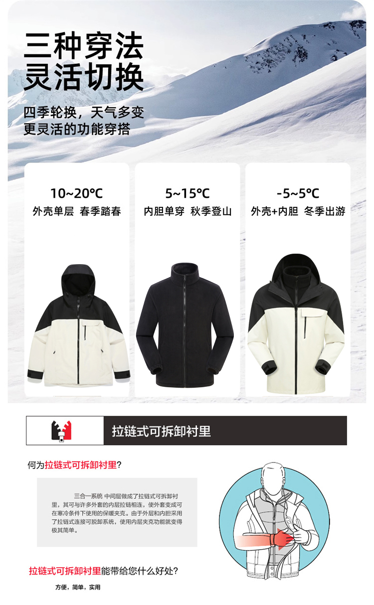 Panda style full heat seal three-in-one jacket YZ01-241