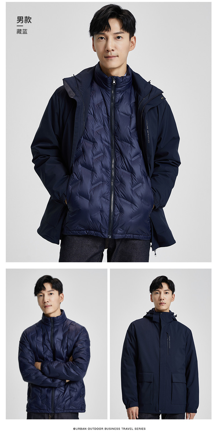 Down liner polyester detachable three-in-one waterproof jacket for men KC2-110817 for men