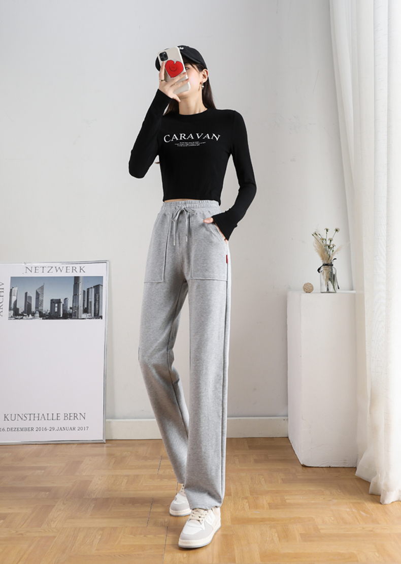 Autumn and winter large pockets with drawstring wide-leg casual pants for women G32-CR876