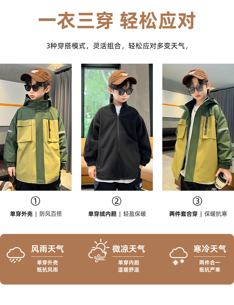 Polar fleece liner three-in-one outdoor pocket jacket for children 220-Q23390