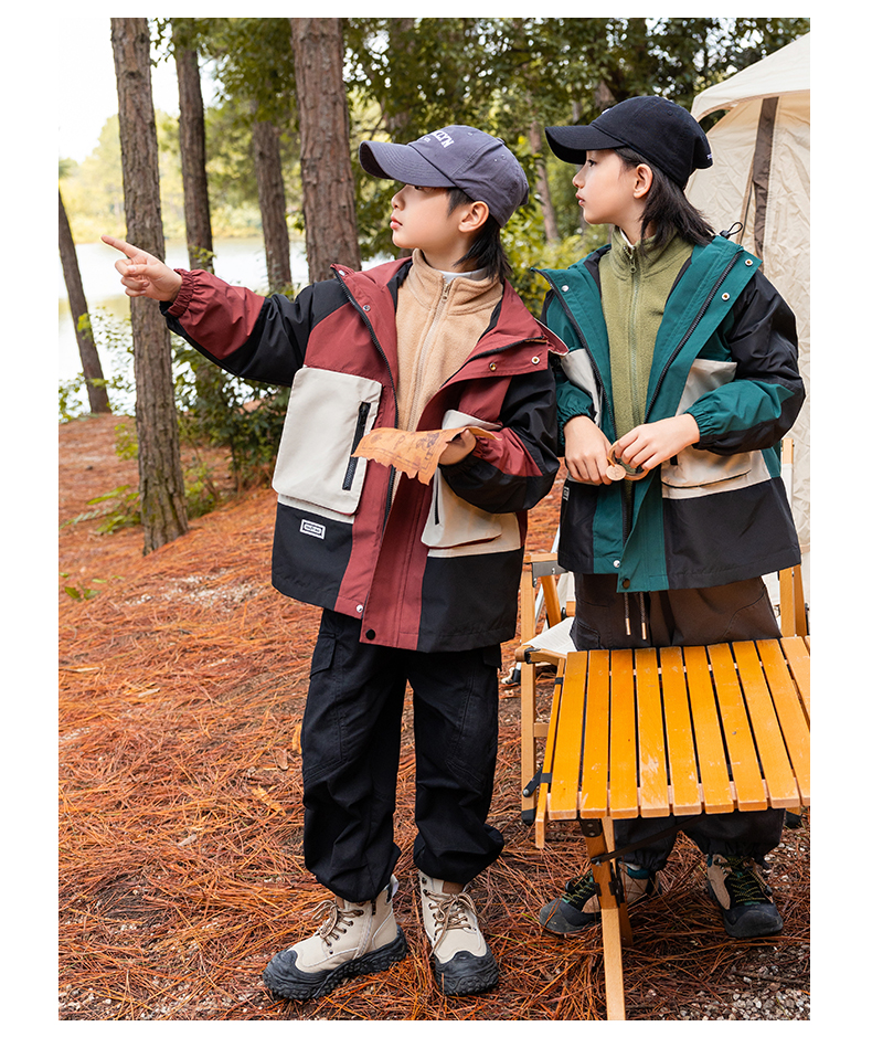 Three-in-one polar fleece liner contrast color jacket 220-Q23519 children