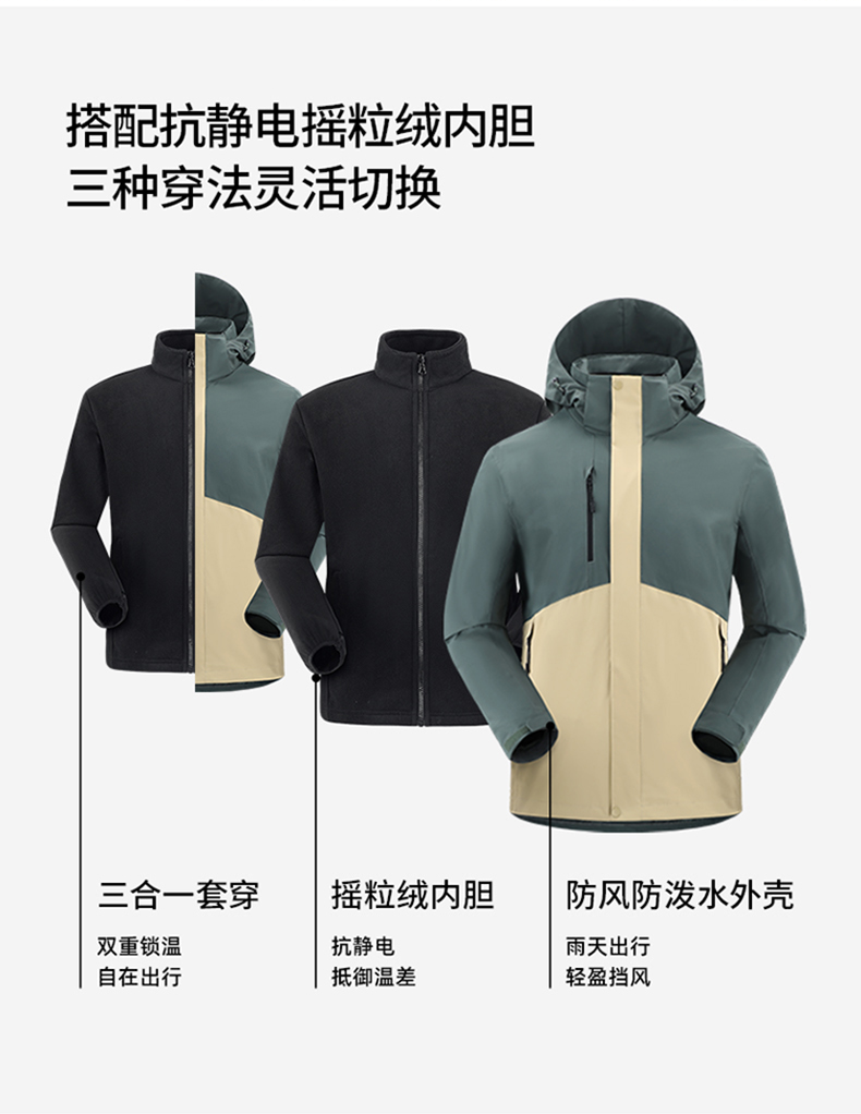 Outdoor windproof and waterproof couple three-in-one jacket KC2-250809A