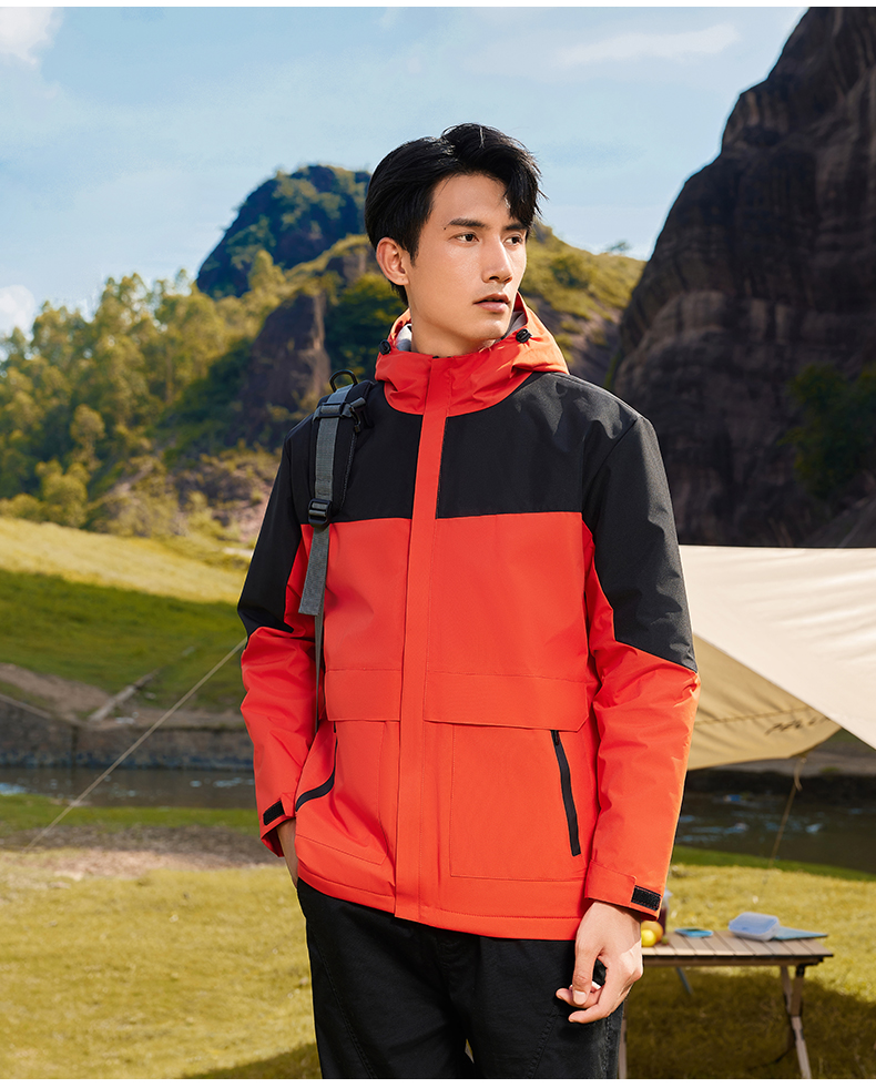 Outdoor color matching glued double pocket one-piece jacket H32-608