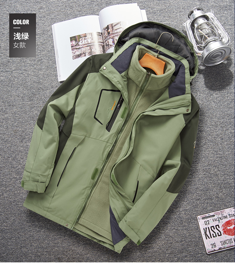 Windproof and waterproof detachable outdoor mountaineering clothing three-in-one assault jacket for women KF-20207