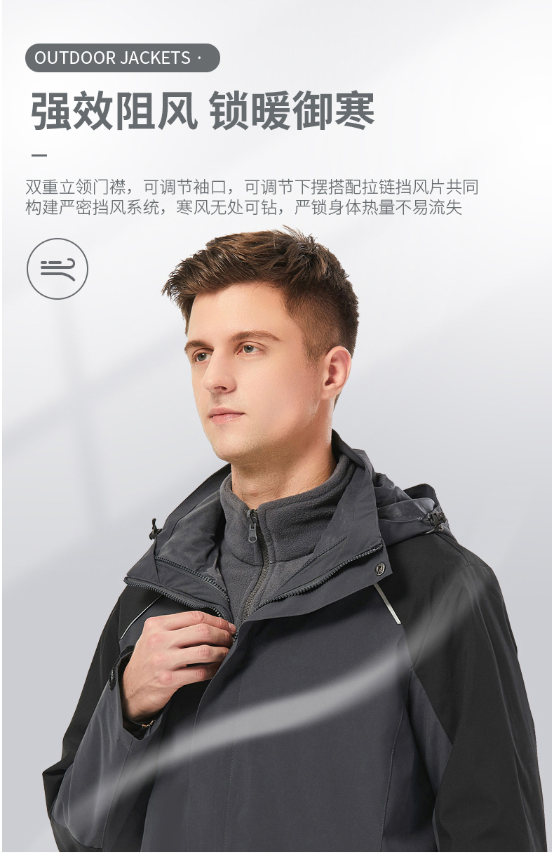 Removable polar fleece liner three-in-one jacket V03-1855 men