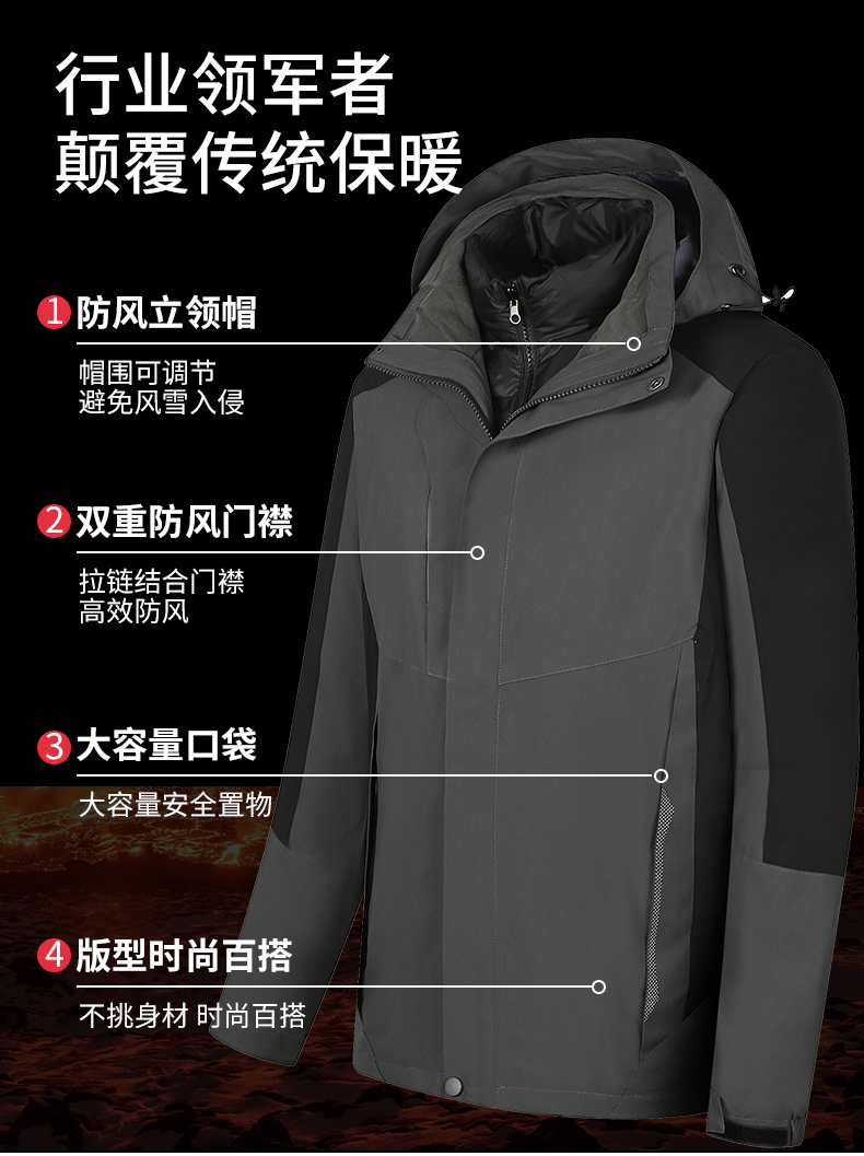 Outdoor windproof and waterproof detachable three-in-one down jacket W07-CX-21999