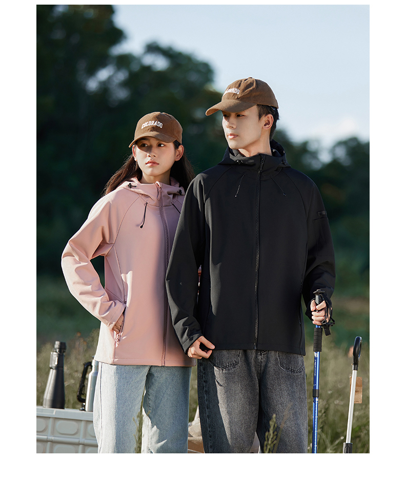 Outdoor warm couple hooded soft shell jacket KD2-H80809