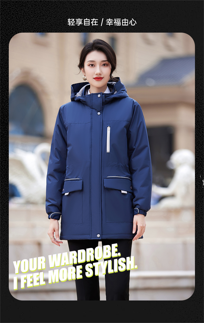 Autumn and winter warm hooded large pocket cotton jacket for women DY7-2289