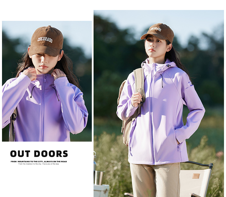 Outdoor warm couple hooded soft shell jacket KD2-H80809