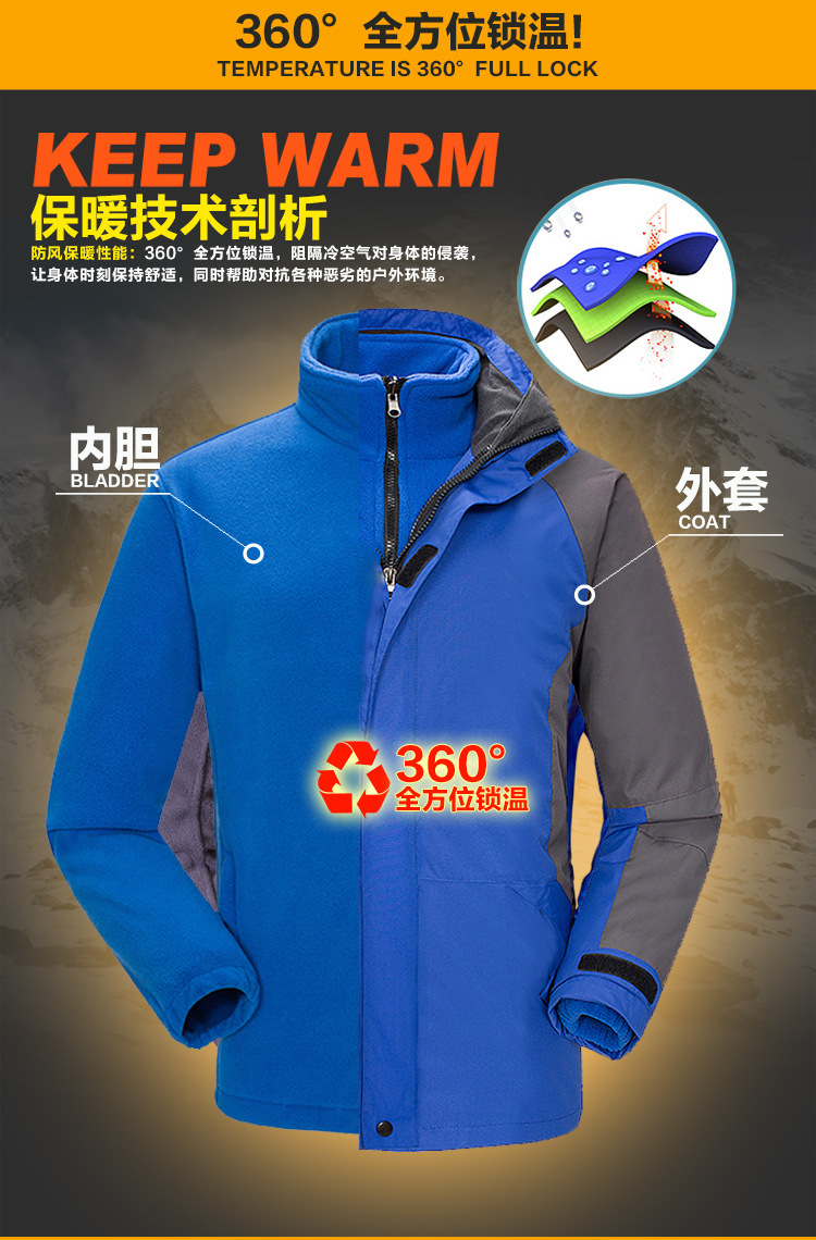 Outdoor windproof and waterproof multifunctional detachable three-in-one jacket for women T01-8806