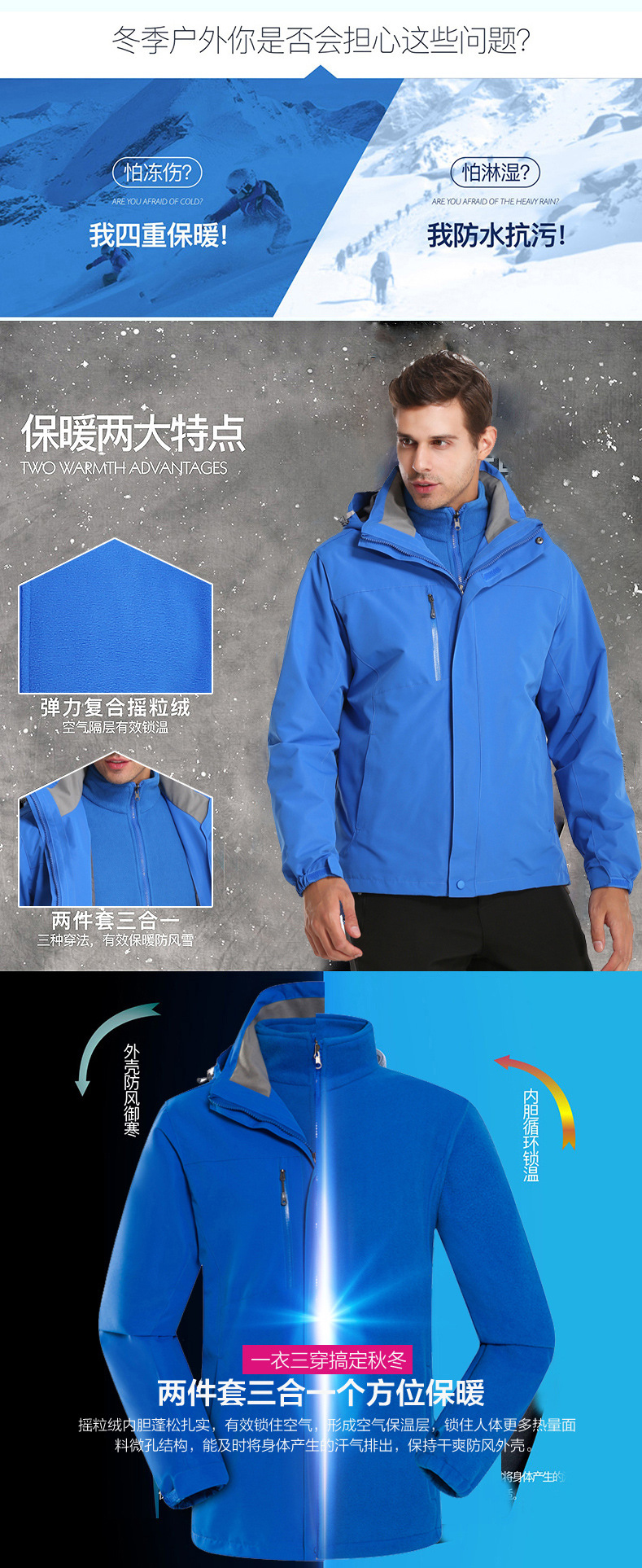 Outdoor cold-proof warm polar fleece liner three-in-one jacket Z19-8112