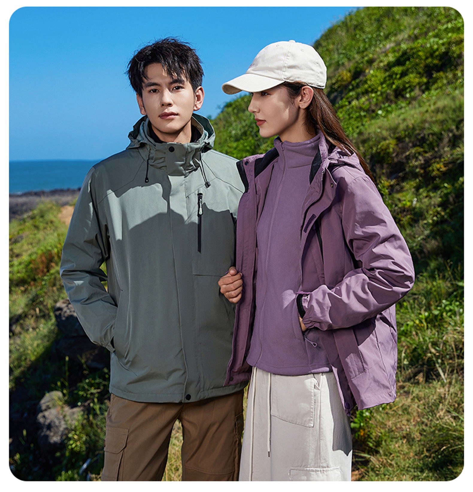 Couples casual polar fleece liner three-in-one jacket W14-79815