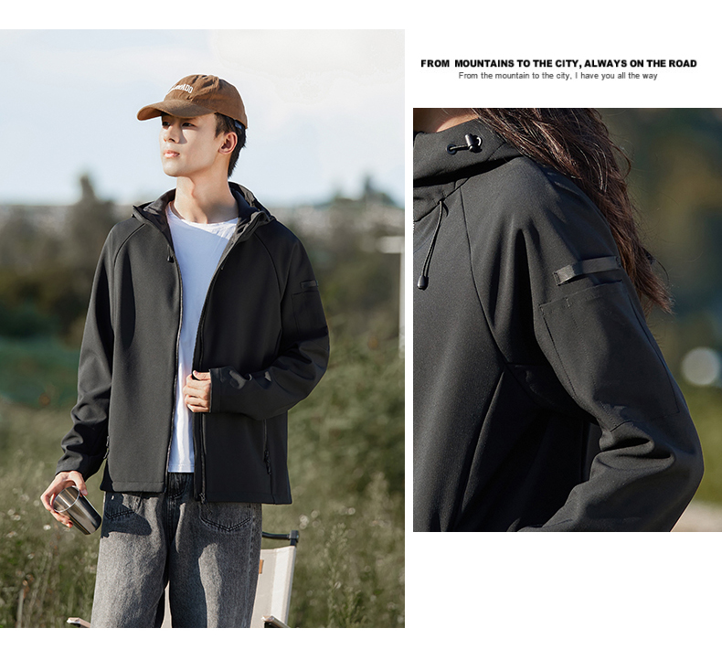 Outdoor warm couple hooded soft shell jacket KD2-H80809