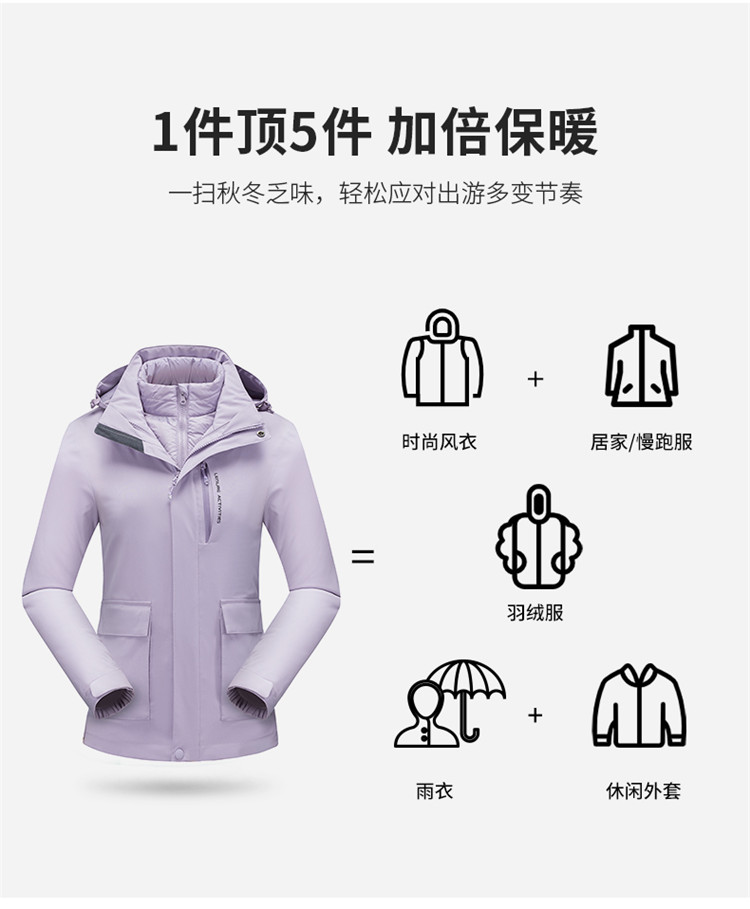 Down liner polyester detachable three-in-one waterproof jacket for men KC2-110817 for men