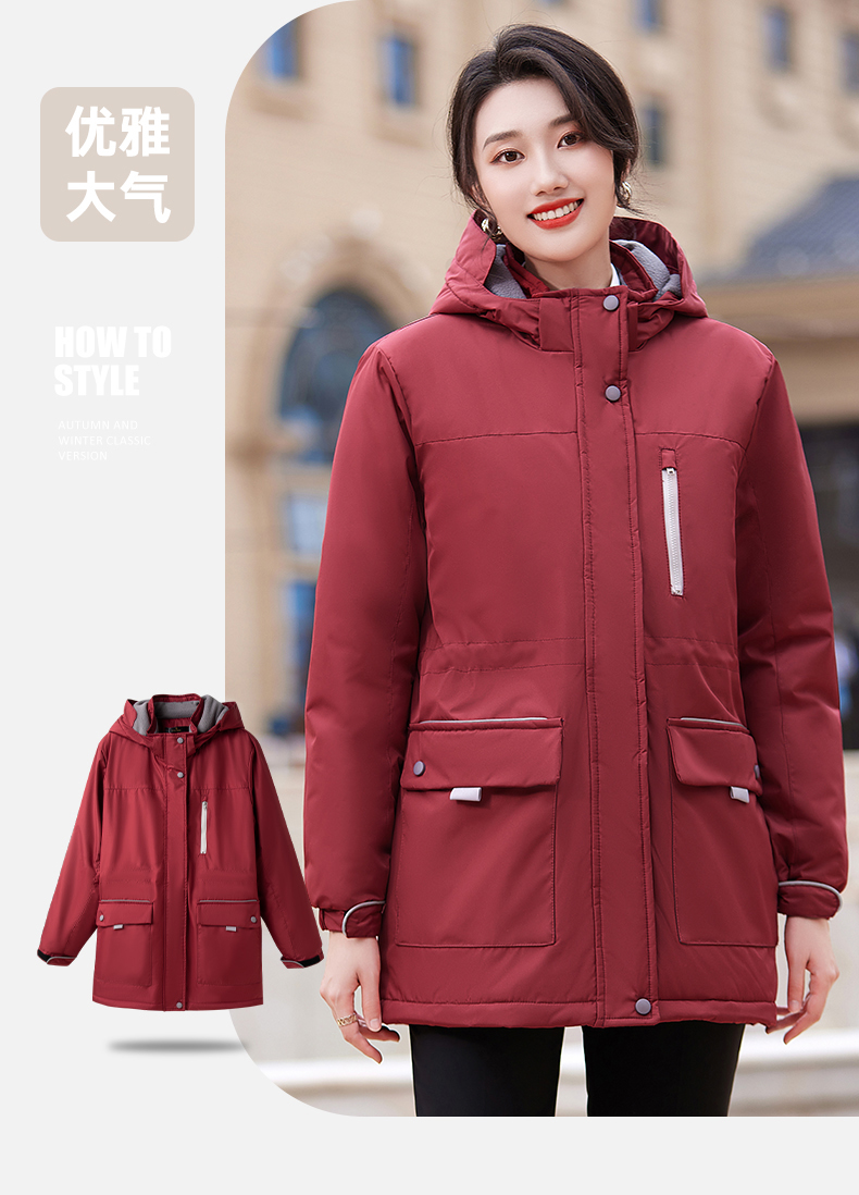 Autumn and winter warm hooded large pocket cotton jacket for women DY7-2289