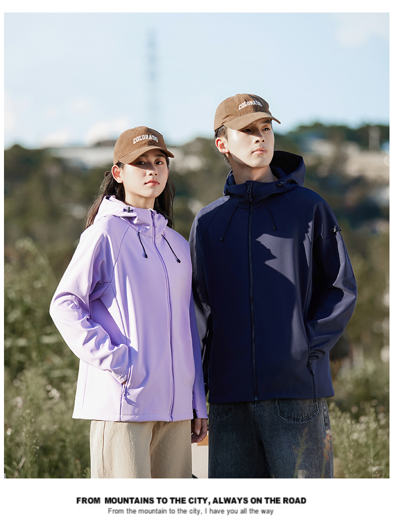 Outdoor warm couple hooded soft shell jacket KD2-H80809