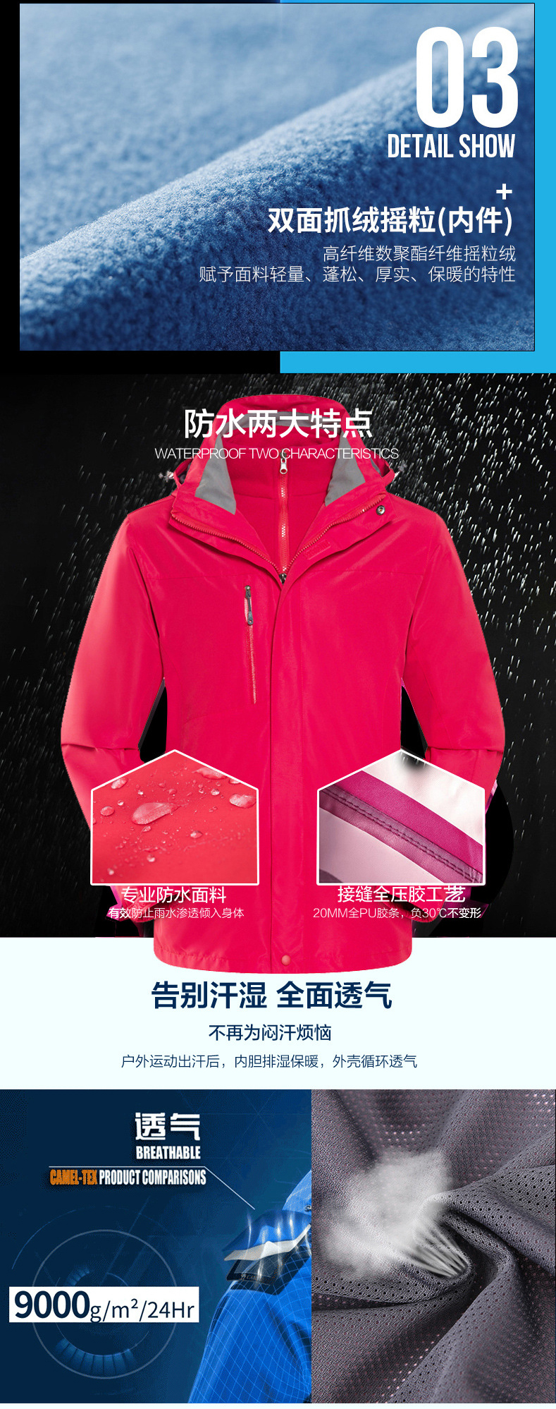 Outdoor cold-proof warm polar fleece liner three-in-one jacket Z19-8112