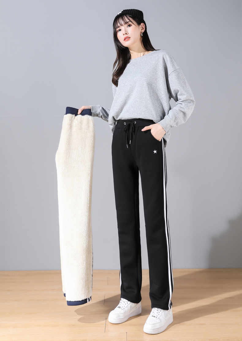 Autumn and winter thickened lambskin straight pants casual trousers women G32-80849