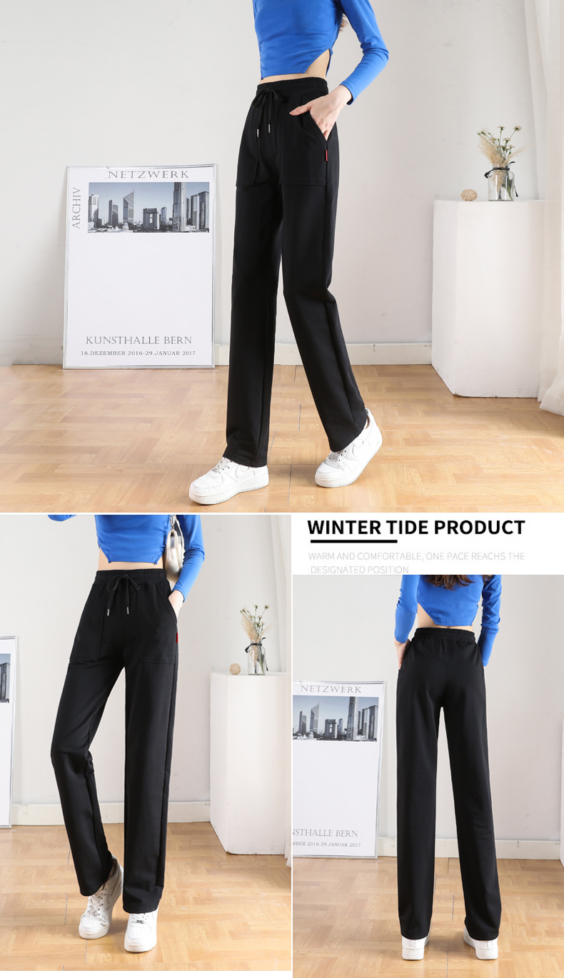 Autumn and winter large pockets with drawstring wide-leg casual pants for women G32-CR876