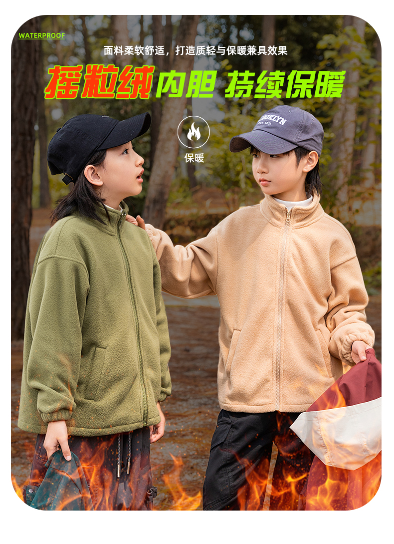 Three-in-one polar fleece liner contrast color jacket 220-Q23519 children