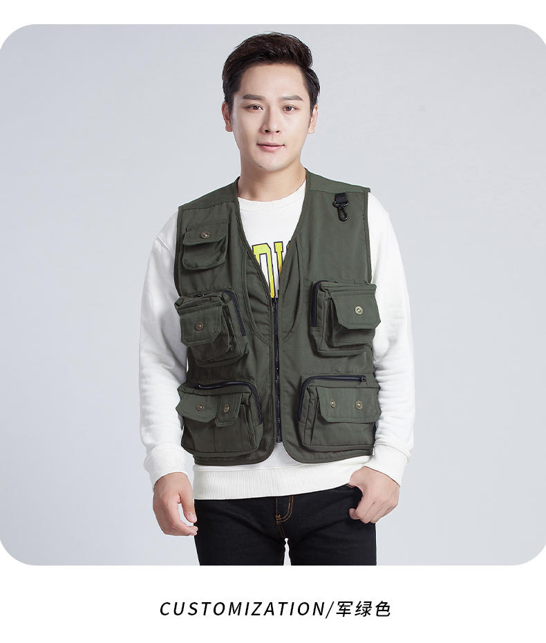 Canvas multi-function pocket mesh vest E01-3056