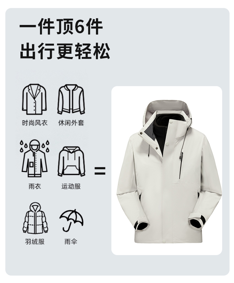 Heat-sealed glued water-repellent three-in-one two-piece jacket for men KH1-88697 for women