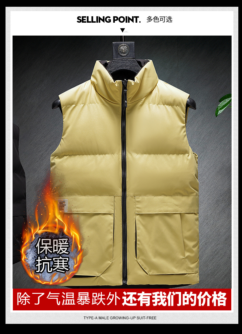 Cool silk cotton stand collar zipper double-sided warm vest H22-22177