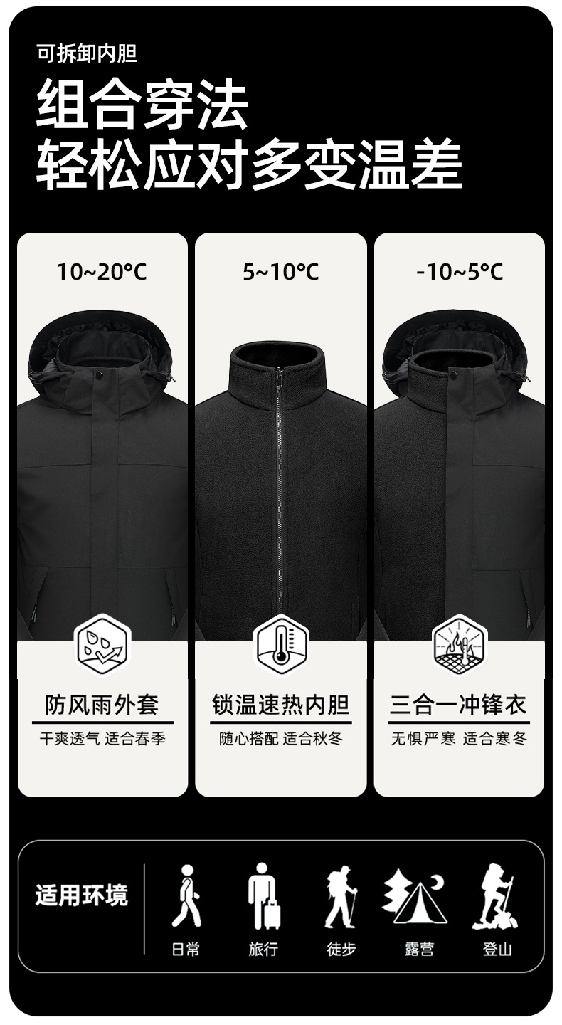 Travel three-in-one two-piece jacket thickened ski suit KC2-230852 women