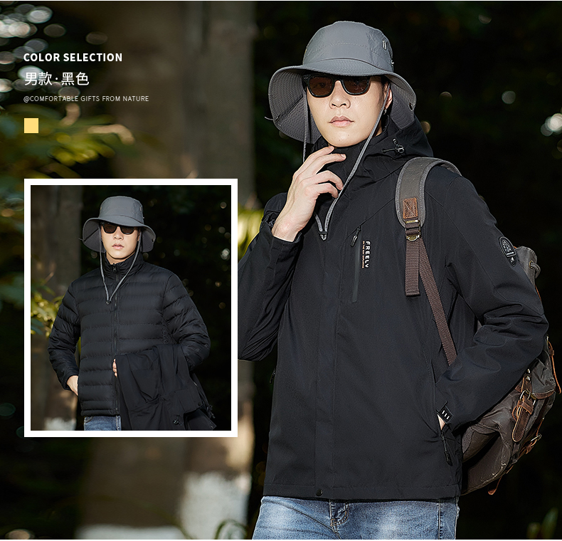 Outdoor waterproof and breathable men detachable goose down liner three-in-one jacket KC1-2299E