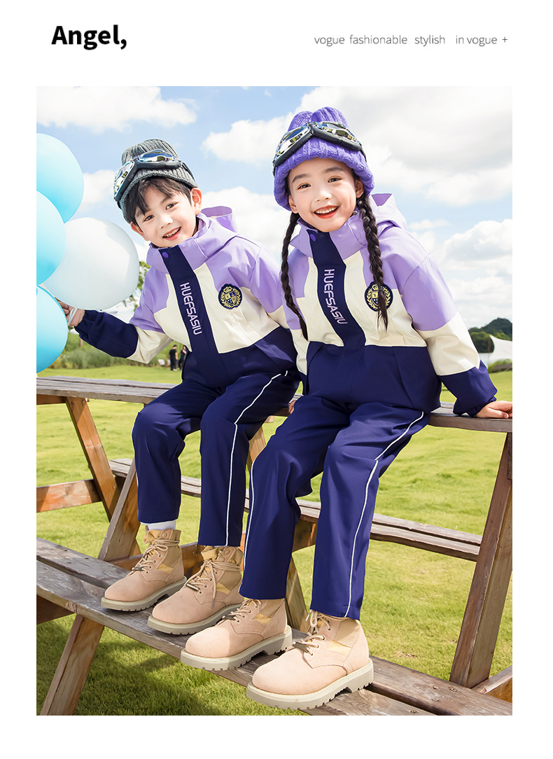 Campus style warm jacket three-in-one children style 215-9136 two-piece set (with label, pin badge)