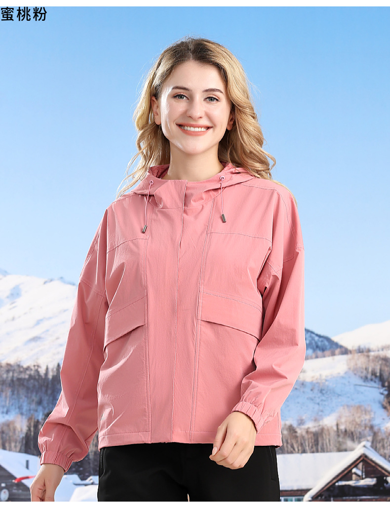 Outdoor hooded thin solid color women jacket KP1-68986