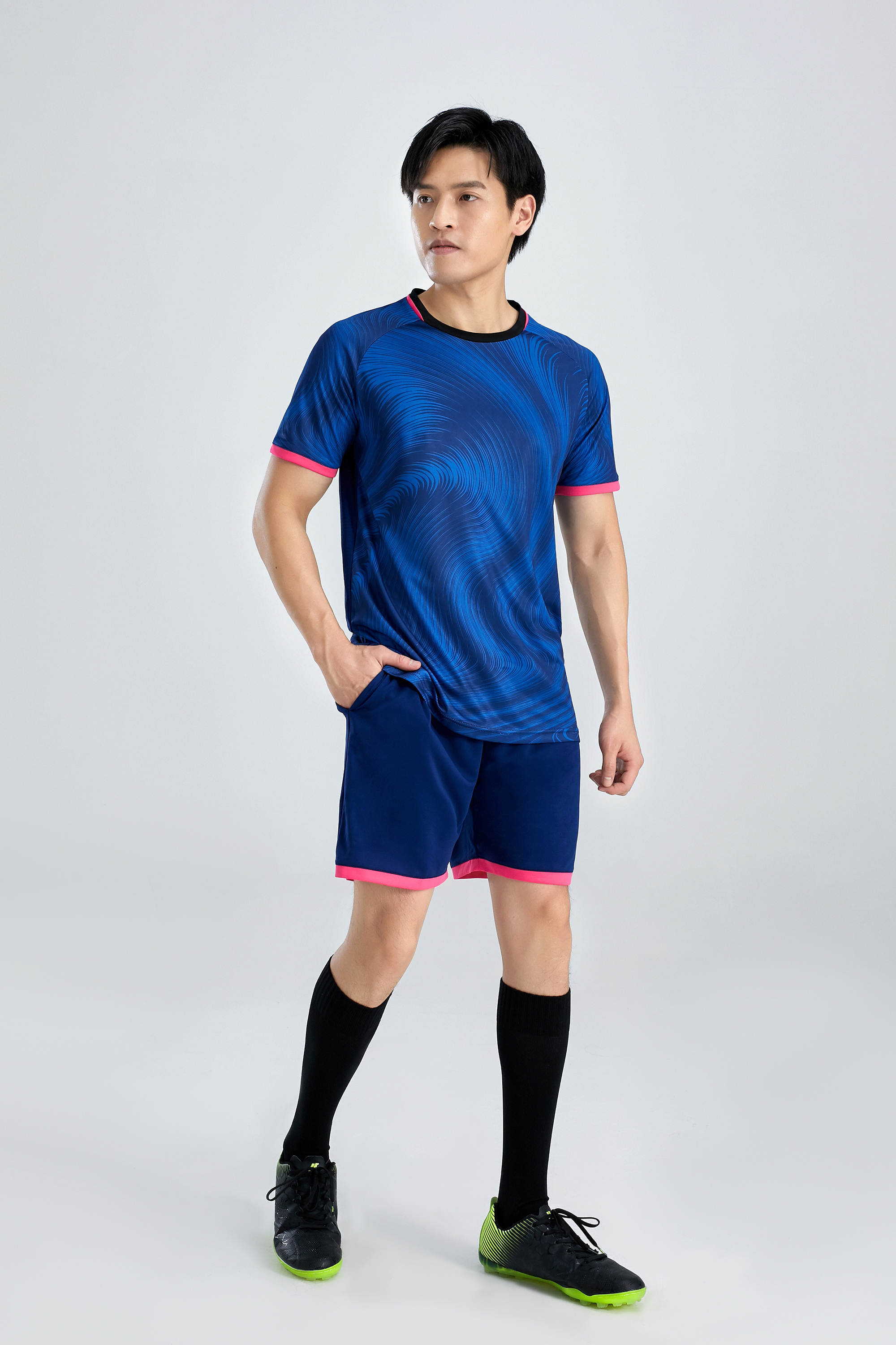 Black collar print quick-drying football training suit for adults GR4-D8866