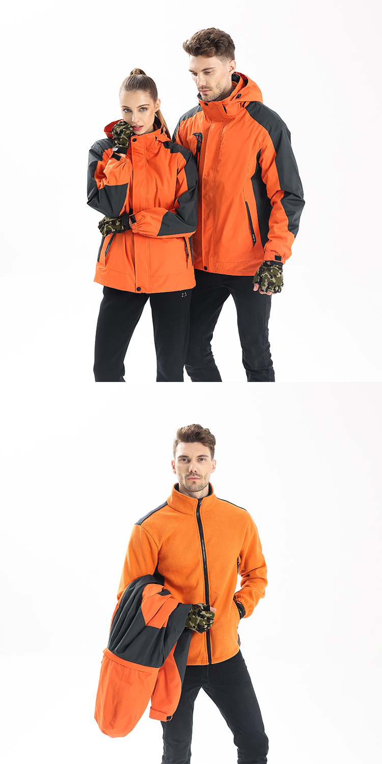 Double-faced fleece lining waterproof and breathable three-in-one hooded jacket W02-CT-888