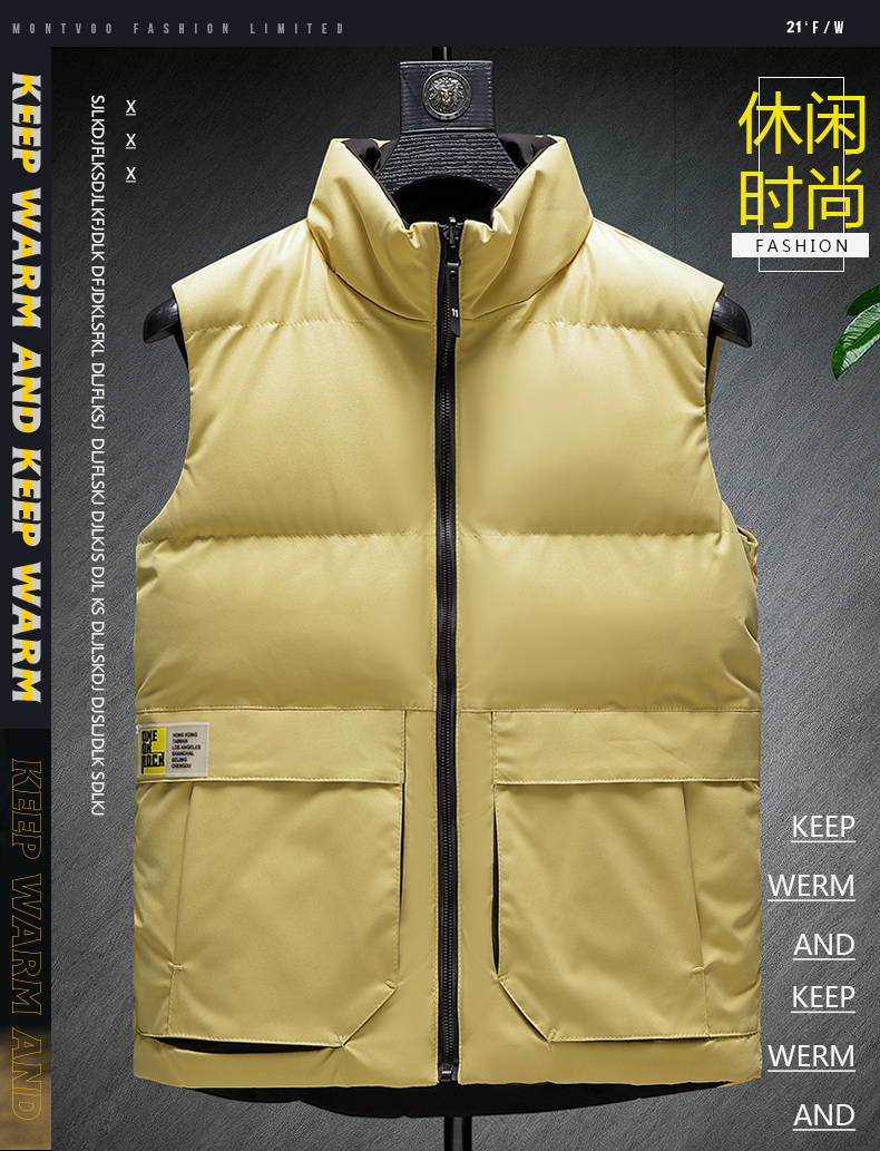 Cool silk cotton stand collar zipper double-sided warm vest H22-22177