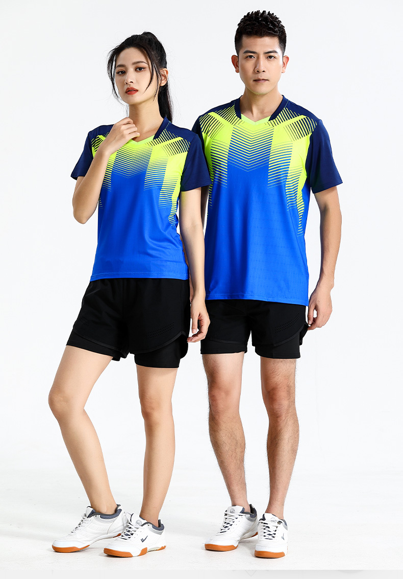 Polyester-spandex mesh training badminton suit short-sleeved top 120-1868