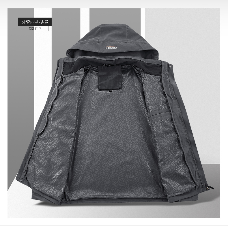 Outdoor waterproof and breathable men detachable goose down liner three-in-one jacket KC1-2299E